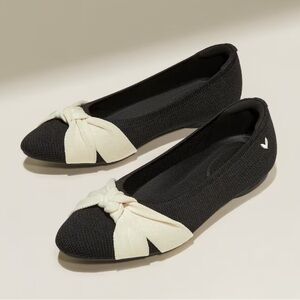 NEW Vivaia Almond-Toe Knotted Flats Bibi Black/Cream Ivory Sz 9-9.5 Heel Padding